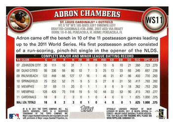 2011 Topps World Series Champions St. Louis Cardinals #WS11 Adron Chambers Back