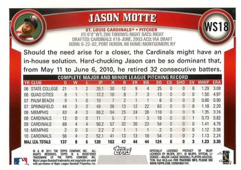 2011 Topps World Series Champions St. Louis Cardinals #WS18 Jason Motte Back