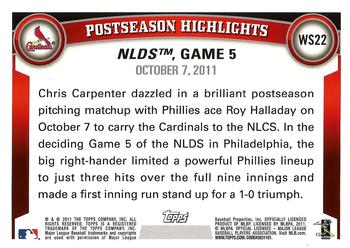 2011 Topps World Series Champions St. Louis Cardinals #WS22 Chris Carpenter Back