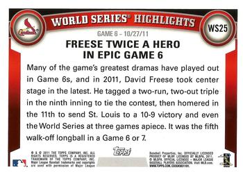 2011 Topps World Series Champions St. Louis Cardinals #WS25 David Freese Back