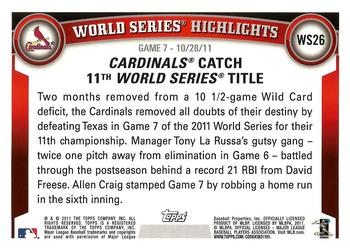 2011 Topps World Series Champions St. Louis Cardinals #WS26 Allen Craig Back