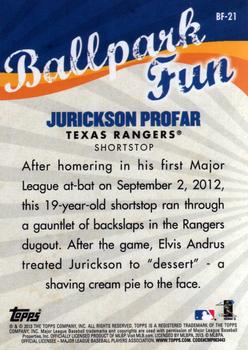 2013 Topps Opening Day - Ballpark Fun #BF-21 Jurickson Profar Back