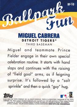 2013 Topps Opening Day - Ballpark Fun #BF-10 Miguel Cabrera Back