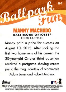 2013 Topps Opening Day - Ballpark Fun #BF-7 Manny Machado Back