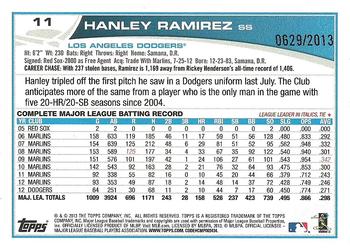2013 Topps Opening Day - Blue #11 Hanley Ramirez Back