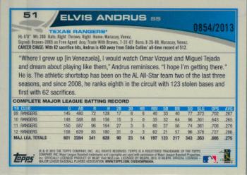 2013 Topps Opening Day - Blue #51 Elvis Andrus Back