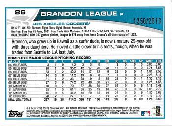 2013 Topps Opening Day - Blue #86 Brandon League Back