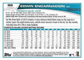 2013 Topps Opening Day - Blue #88 Edwin Encarnacion Back