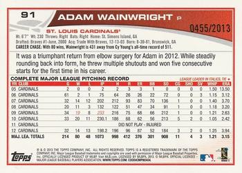 2013 Topps Opening Day - Blue #91 Adam Wainwright Back