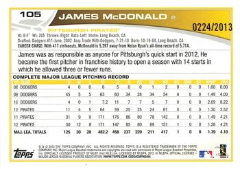2013 Topps Opening Day - Blue #105 James McDonald Back