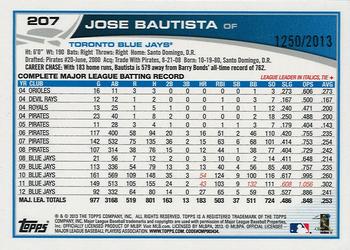 2013 Topps Opening Day - Blue #207 Jose Bautista Back