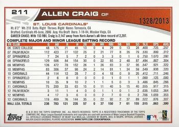 2013 Topps Opening Day - Blue #211 Allen Craig Back