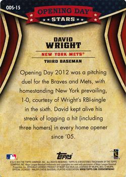 2013 Topps Opening Day - Opening Day Stars #ODS-15 David Wright Back