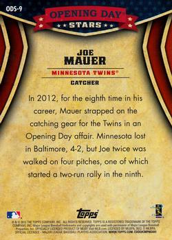 2013 Topps Opening Day - Opening Day Stars #ODS-9 Joe Mauer Back
