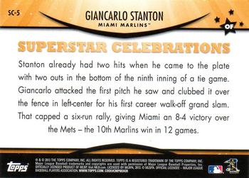 2013 Topps Opening Day - Superstar Celebrations #SC-5 Giancarlo Stanton Back