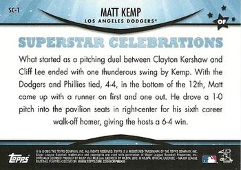 2013 Topps Opening Day - Superstar Celebrations #SC-1 Matt Kemp Back
