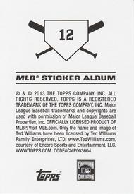 2013 Topps Stickers #12 Ted Williams Back