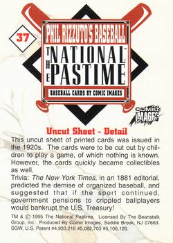 1995 Comic Images Phil Rizzuto's Baseball: The National Pastime #37 Uncut Sheet - Detail Back