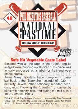 1995 Comic Images Phil Rizzuto's Baseball: The National Pastime #48 Safe Hit Vegetable Crate Label Back