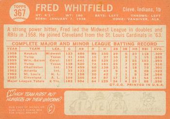 2013 Topps Heritage - 50th Anniversary Buybacks #367 Fred Whitfield Back