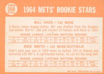 2013 Topps Heritage - 50th Anniversary Buybacks #398 Mets 1964 Rookie Stars (Bill Haas / Dick Smith) Back