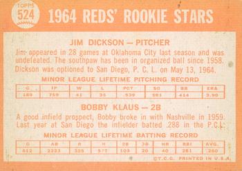 2013 Topps Heritage - 50th Anniversary Buybacks #524 Reds 1964 Rookie Stars-Dickson / Klaus Back