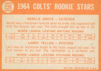 2013 Topps Heritage - 50th Anniversary Buybacks #226 Colts 1964 Rookie Stars (Gerald Grote / Larry Yellen) Back