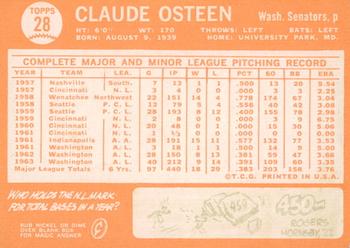 2013 Topps Heritage - 50th Anniversary Buybacks #28 Claude Osteen Back