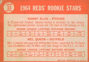 2013 Topps Heritage - 50th Anniversary Buybacks #33 Reds 1964 Rookie Stars (Sammy Ellis / Mel Queen) Back