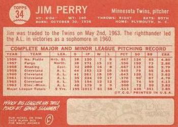 2013 Topps Heritage - 50th Anniversary Buybacks #34 Jim Perry Back