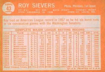 2013 Topps Heritage - 50th Anniversary Buybacks #43 Roy Sievers Back
