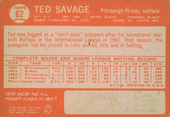 2013 Topps Heritage - 50th Anniversary Buybacks #62 Ted Savage Back