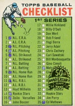 2013 Topps Heritage - 50th Anniversary Buybacks #76 Checklist 1st Series (1-88) Front