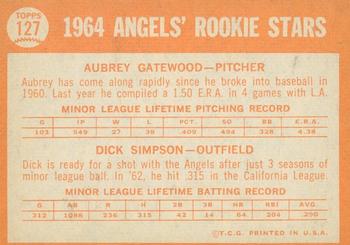 2013 Topps Heritage - 50th Anniversary Buybacks #127 Angels 1964 Rookie Stars (Aubrey Gatewood / Dick Simpson) Back