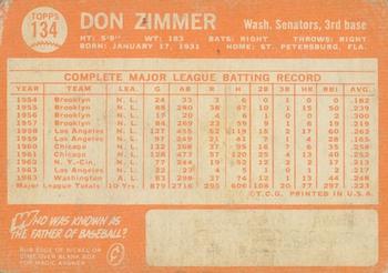 2013 Topps Heritage - 50th Anniversary Buybacks #134 Don Zimmer Back