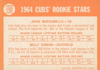 2013 Topps Heritage - 50th Anniversary Buybacks #192 Cubs 1964 Rookie Stars (John Boccabella / Billy Cowan) Back