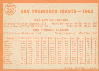 2013 Topps Heritage - 50th Anniversary Buybacks #257 San Francisco Giants Back
