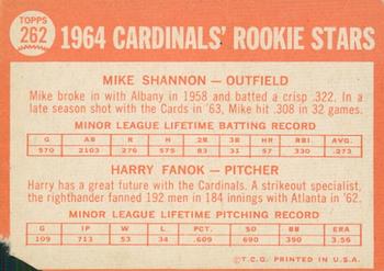 2013 Topps Heritage - 50th Anniversary Buybacks #262 Cardinals 1964 Rookie Stars (Mike Shannon / Harry Fanok) Back