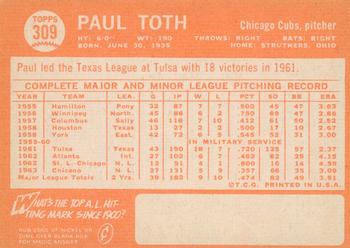 2013 Topps Heritage - 50th Anniversary Buybacks #309 Paul Toth Back