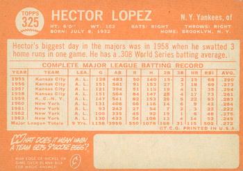 2013 Topps Heritage - 50th Anniversary Buybacks #325 Hector Lopez Back