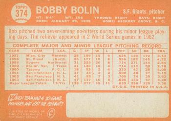 2013 Topps Heritage - 50th Anniversary Buybacks #374 Bobby Bolin Back