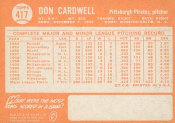 2013 Topps Heritage - 50th Anniversary Buybacks #417 Don Cardwell Back