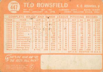 2013 Topps Heritage - 50th Anniversary Buybacks #447 Ted Bowsfield Back