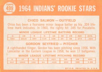 2013 Topps Heritage - 50th Anniversary Buybacks #499 Indians 1964 Rookie Stars (Chico Salmon / Gordon Seyfried) Back