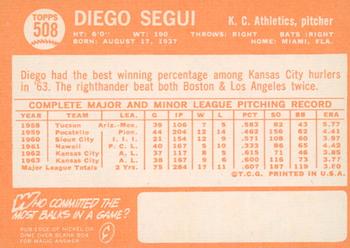 2013 Topps Heritage - 50th Anniversary Buybacks #508 Diego Segui Back