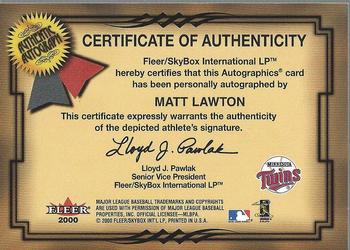 2001 Fleer Premium - Autographics Gold #NNO Matt Lawton Back