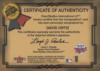 2001 Fleer Premium - Autographics Gold #NNO David Ortiz Back