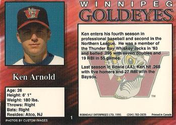 1995 R.E.L. Winnipeg Goldeyes #1 Ken Arnold Back