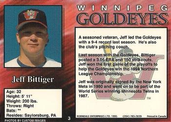 1995 R.E.L. Winnipeg Goldeyes #3 Jeff Bittiger Back