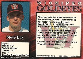 1995 R.E.L. Winnipeg Goldeyes #6 Steve Day Back